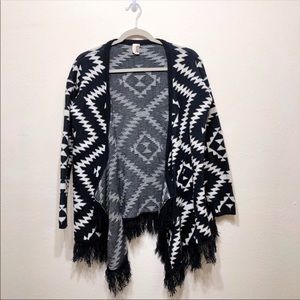 Birdcage Navy & White Aztec Fringe Cardigan